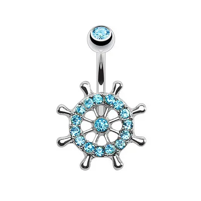Produktbild von Taffstyle Bauchnabelpiercing Bauchnabelpiercing Stecker Kristall Schiffsrad Steuerrad Seefahrt, Aqua