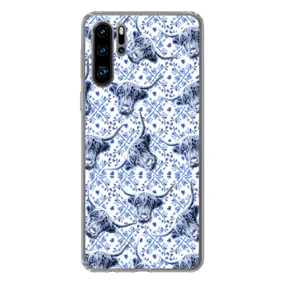 Produktbild von MuchoWow® Handyhülle Schutzhülle Hülle für Huawei P30 Pro Delfter Blau - Tiere - Schottischer Highlander Silikon Softcase Handy Hülle - Schutzdeckel