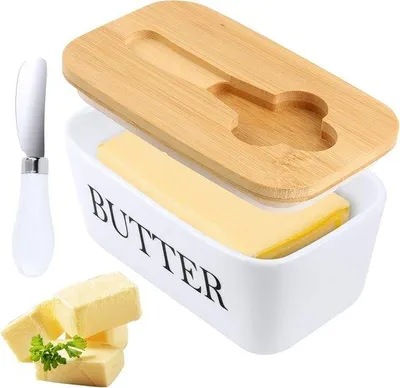 Produktbild von Keramische Butterbehälter mit hohem Deckel - Grosse Butterbehälter - Fassungsvermögen bis 500 g - Silikon-verschlossene Butterbehälter - Ideal für die Küche