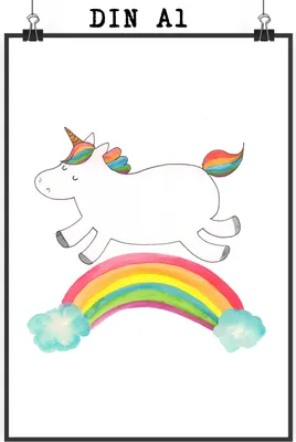 Produktbild von Mr. & Mrs. Panda Bild Einhorn Regenbogen DIN A1 - Weiß - Geschenk, Wandbild, Erwachsenwerden, wanddeko, Einhornautobahn, Unicorn, Glitzer, drucke, Plakat, Wandschmuck