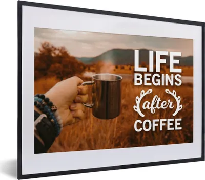 Produktbild von MuchoWow® MuchoWow® Gerahmtes Poster Kaffee - Zitate - Sprichwörter - Das Leben beginnt nach dem Kaffee 40x30 cm - Poster mit zchwarzem Bilderrahmen - Bilderrahmen - Poster im Rahmen