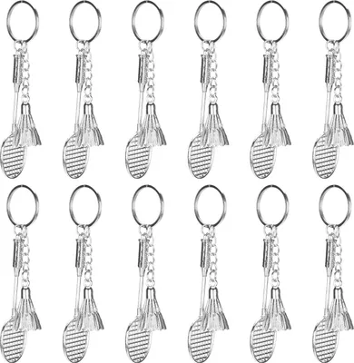 Produktbild von 12 Mini-Metall-Sport-Schlüsselanhänger, süße Badminton-Raketen, modische Schlüsselanhänger für Ballfans