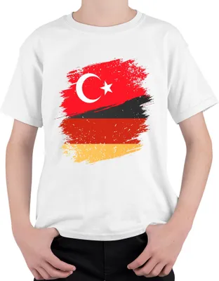 Produktbild von Türkische Deutsche Flagge Türkei Deutschland Fußball Fan Trikot Uni Kinder T-Shirt, Weiß, 104