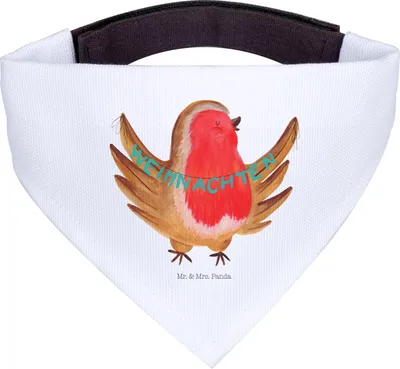 Produktbild von Mr. & Mrs. Panda Halstuch Für Hunde Rotkehlchen Weihnachten - Weiß - Geschenk, Weihnachtsgruß, Hund, Heiligabend, Bandana, Weihnachtsmotiv, Dreieckstuch, Hundehalstuch
