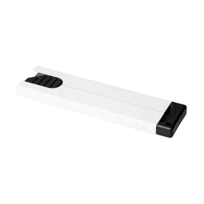 A white and black cutter knife is shown on a white background.