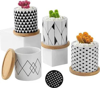 Zdjęcie produktu dla Doniczki na sukulenty - Ceramiczne doniczki na kaktusy - 4 sztuki - 7 cm
