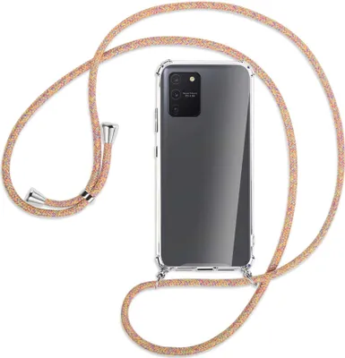 Produktbild von Handykette Backcover-Schutzhülle mit Band (Metall silberfarben) für Samsung Galaxy S10 Lite - Rainbow