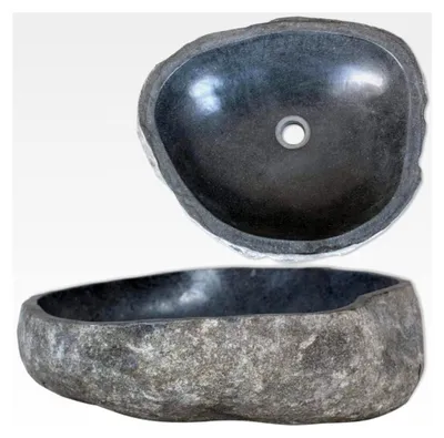 Produktbild von Ovales Flussstein-Waschbecken 38-45 cm Anthrazit für Badezimmermöbel