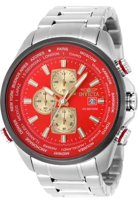 Immagine prodotto di Invicta Aviator 50502 Orologio da Uomo - Movimento al Quarzo - Acciaio Inossidabile con Quadrante Rosso - 50 mm