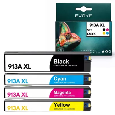Produktbild von Evoke kompatible Tinte für HP 913A XL HP913A 4x CMYK:Schwarz,Cyan,Magenta,Gelb 242 ml PageWide 352dw 377dw; Pro 477dw; Managed P55250dw P57750dw, KI-generiertes Bild