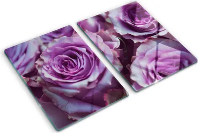 Produktbild von Tulup Glas Herdabdeckplatte - 2x40x52 cm - Glaskeramikkochfeld-Abdeckung Spritzschutz Glasabdeckplatte Kochplattenabdeckung und Schneidebrett - Zweiteilig - Blumen & Pflanzen - Lila Rosen - Lila