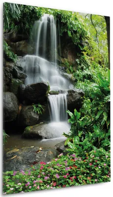 Produktbild von Wallario Premium Leinwandbild Sturzbach im Grünen in Größe 60 x 90 cm