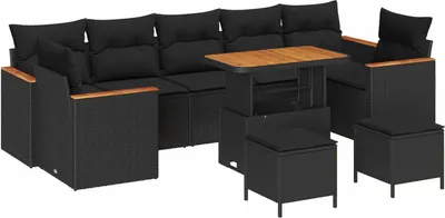 Image de Ensemble de canapé de jardin 10 pcs Noir polyrotin