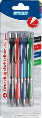 Obrázek produktu pro Stylex 30090, Spona, Zasouvací propiska se sponou, Doplnitelný, Černá, Modrá, Zelená, Červená, 4 kusů, Střední