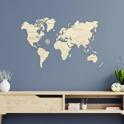 Image de Carte du monde en bois décoration murale - 57 x 38 cm - 31 pièces en puzzle - Carte du monde en bois pour voyageurs