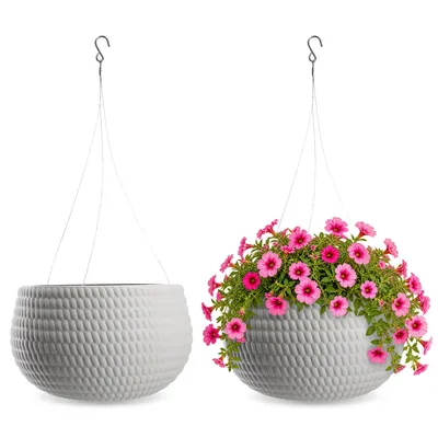 Immagine prodotto di KADAX vaso pensile, cesto pensile con catena e gancio, vaso pensile per fiori rampicanti, fioriera con inserto, protezione per piante da interno ed esterno (? 32 cm, grigio chiaro), Immagine generata dall'IA