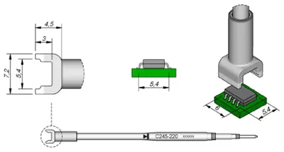Zdjęcie produktu dla Końcówka do rozlutowywania JBC SMD serii C245, C245220/5,4 x 6,0 mm, do podwójnego układu scalonego C245220
