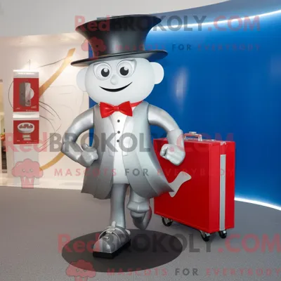 Image de Personnage de costume de mascotte REDBROKOLY Silver Ring Master habillé avec un short de course et des porte-documents