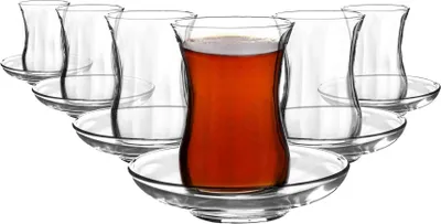 Produktbild von LAV 12-teilige türkische Teetassen und Untertassen aus Klasik-Glas – 115 ml – transparent – ??6 Sets
