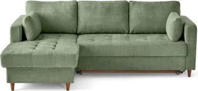 Produktbild von Lisa Design Anna - Ecksofa links 4-Sitzer Schlaffunktion und Bettkasten aus strukturiertem Samt , Salbeigrün
