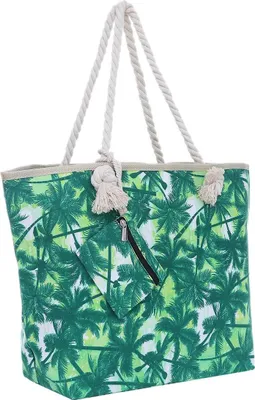 Produktbild von Große Strandtasche Shopper mit Reißverschluss - Palmen grün-weiß
