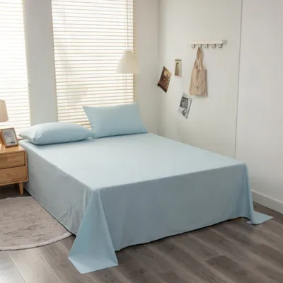 Produktbild von Baumwoll-Bettlaken In Voller Größe, Atmungsaktive Und Hautfreundliche Schlafbettlaken, Ohne Kissenbezüge (245x250cm, hellblau)