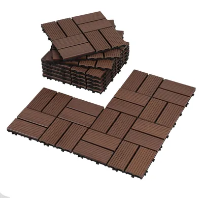 Produktbild von Ikodm 22 Stück WPC Terrassenfliesen 30 x 30 cm, pflegeleichte Terrassenfliesen, ideal für Balkon, Terrasse und Garten Braun