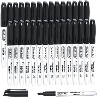 Produktbild von Permanent Marker Set Schwarz Fein Spitze 30 Stück Wasserfest für Kunststoff Stein Glas