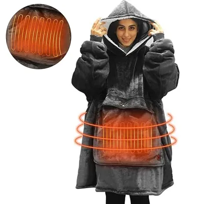 Produktbild von Tragbare Heizdecke mit Kapuze, USB-Heizdecke, elektrische tragbare Decke, riesige Tasche, 3 Heizstufen, 3 Stunden automatische Abschaltung