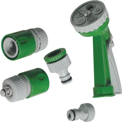 Produktbild von GreenTech Set mit Handbrause Multi, 2x Schlauchanschluß und Hahnanschluß 1/2" grün