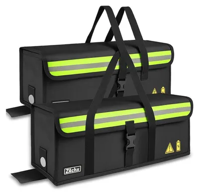 Immagine prodotto di Borse per batterie di e-bike, resistenti al fuoco fino a 2300°C, con 8 strati di protezione antincendio, impermeabili, antideflagranti, sicure per batterie al litio, dimensioni 41x13x12 cm, confezione da 2 pezzi