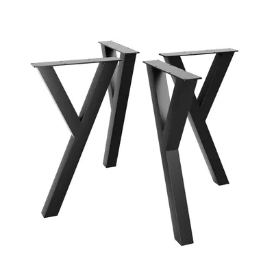 Two pairs of black metal table legs against a white background.
