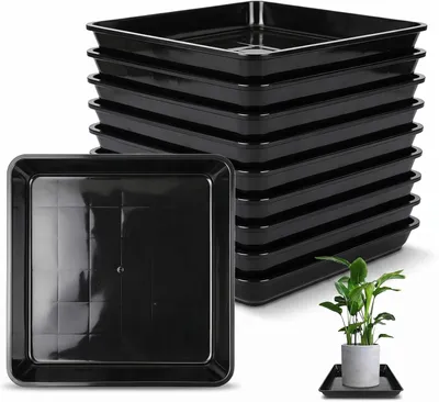 Productafbeelding van Onderzetters voor bloempotten, 10 stuks, vierkant, 25x25 cm, gemaakt van stevig kunststof, geschikt voor binnen- en buitengebruik