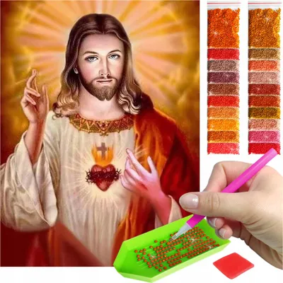 Produktbild von ARTULIO Diamond Painting Set - Jesus Christus in rotem Gewandmotiv - 30 x 40 cm - Diamant Painting, Home Wand Deko