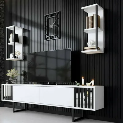 Image de Iva - Meuble TV Modulable, 180x30x48h cm Blanc