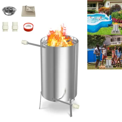 Image de LZQ Chauffage de piscine Tonneau à feu pour piscines Acier inoxydable Bois de chauffage Chauffage de piscine 28 litres Chauffage de piscine Poêle avec raccords Ø36-38mm