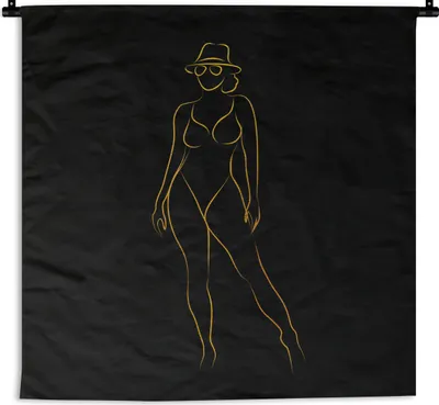 Produktbild von MuchoWow® Wandteppich Wandbehang Sonnenbrille - Schwarz - Gold - Linienkunst 150x150 cm Tapisserie Dekoration Wandtuch - Wohnaccessoires - Modernes