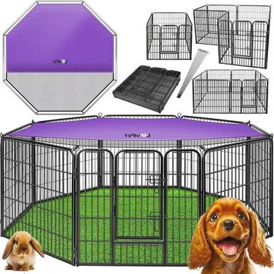 Produktbild von Famanu Hundezaun mit Tür - Tragbarer Puppyzaun für Haustiere, Verstellbare Hundebox - XXL Schwarz