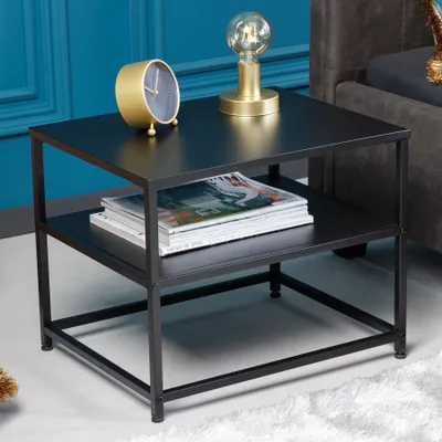 Produktbild von riess-ambiente Moderner Beistelltisch DURA STEEL 50cm schwarz Metall mit Ablagefach Couchtisch Nachttisch Tisch