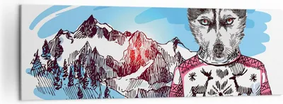 Produktbild von Bild auf Leinwand - Leinwandbild - Husky Berg Kinder Mode - 160x50cm - Wand Bild - Wanddeko - Leinwanddruck - Bilder - Kunstdruck - Wanddekoration - Leinwand bilder - Wandkunst - AB160x50-3203