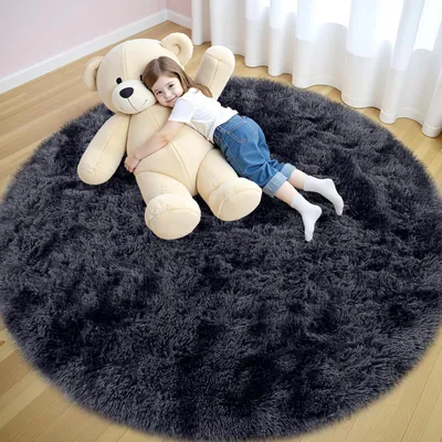 Zdjęcie produktu dla Dywan z wysokim włosiem, ciemnoszary, okrągły, średnica 160 cm