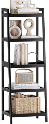 Image de Étagère bibliothèque en bambou, 5 étagères, 127 cm, noire