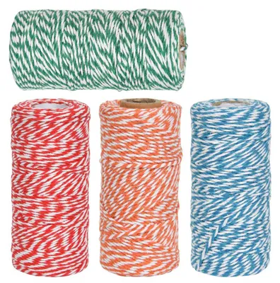 Baumwollkordel 4 Rollen, 100 m x 2 mm, Bastelband, Bindfaden