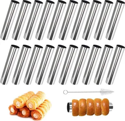 Produktbild von 20 Stück Schaumrollenformen, 12cm Edelstahl Cannoli Röhrchen, Schillerlockenform, Schaumrollenformen Antihaft, Cannoli Backform, Cannoli Röhrchen Schaumrollenform für Croissant Hörnchen