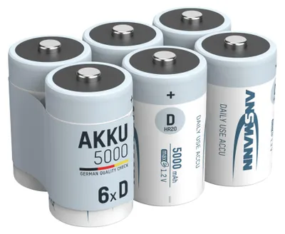 Produktbild von ANSMANN Akku D 5000mAh Mono NiMH 1,2V – 1000x wiederaufladbar (6 Stück)