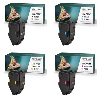 Image de Cartouches de toner compatibles Evoke pour Konica Minolta TNP-79 TNP79 : 4 x CMJN (Noir, Cyan, Magenta, Jaune), rendement de 40 000 pages, compatibles avec les modèles bizhub C3350i et C4050i