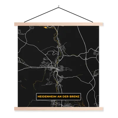 Produktbild von MuchoWow® Textilposter Karte - Heidenheim an der Brenz - Gold - Stadtplan - Karte 40x40 cm mit holzfarbenen Rahmen - Posterleiste