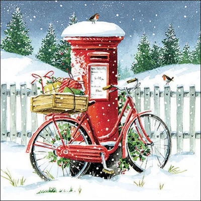 Produktbild von 20 Servietten Delivery Bike - Fahrrad mit Winterpost 33x33cm