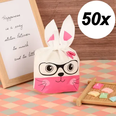 Produktbild von 50 STÜCKE Happy Treat Handout-Taschen - Plastiktüten - Handout-Taschen - Geschenktüten - Geschenktüten - Kinder-Leckerbissen - Größe 13,5 x 22 cm - Farbe Pink - Decopatent