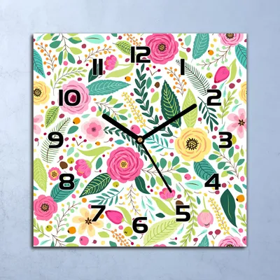 Produktbild von Wanduhr Echt-Glas-Küchenuhr Bunte Mohnblumen Quarz Lautlos 30x30 Deko Bilder